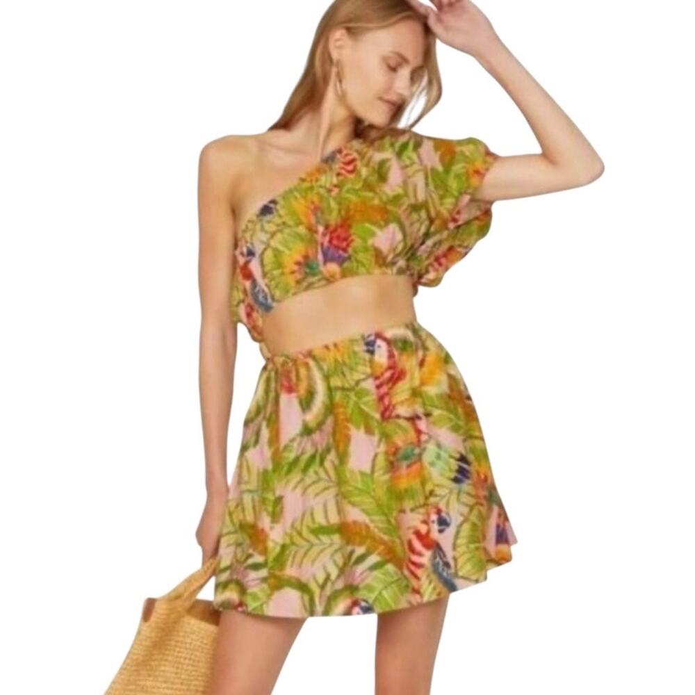 Farm‎ Rio Macaw Leaves Cutout Waist Mini Dress MED Resort Vacation Cruise Beach